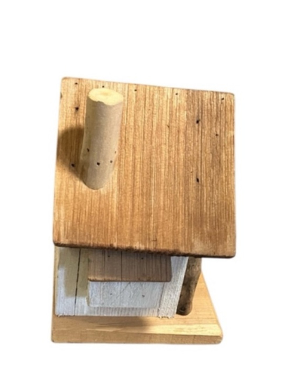 Handcrafted Wood Birdhouse - White & Brown Rustic House. 11x10 inches - Picture 5 of 8